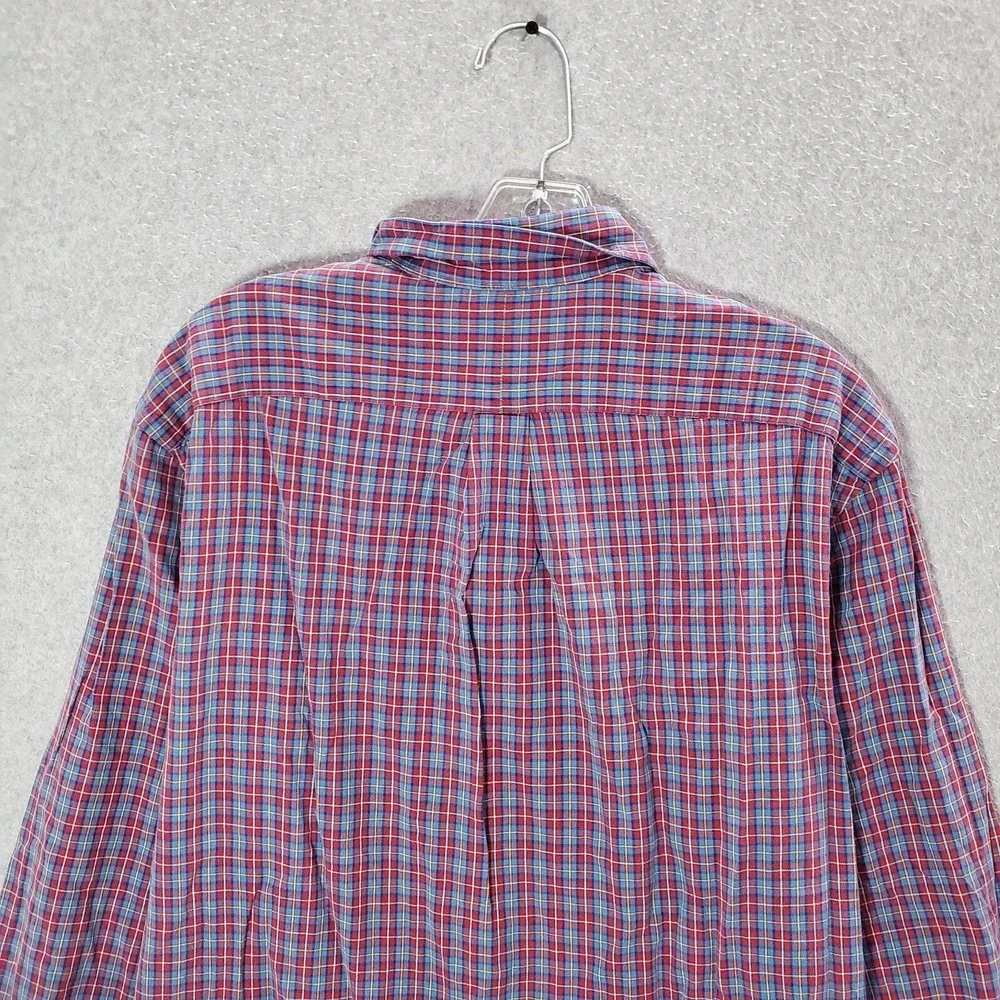 Ralph Lauren Men Button Up Shirt Large Red Plaid Logo Long Sleeve Collar READ